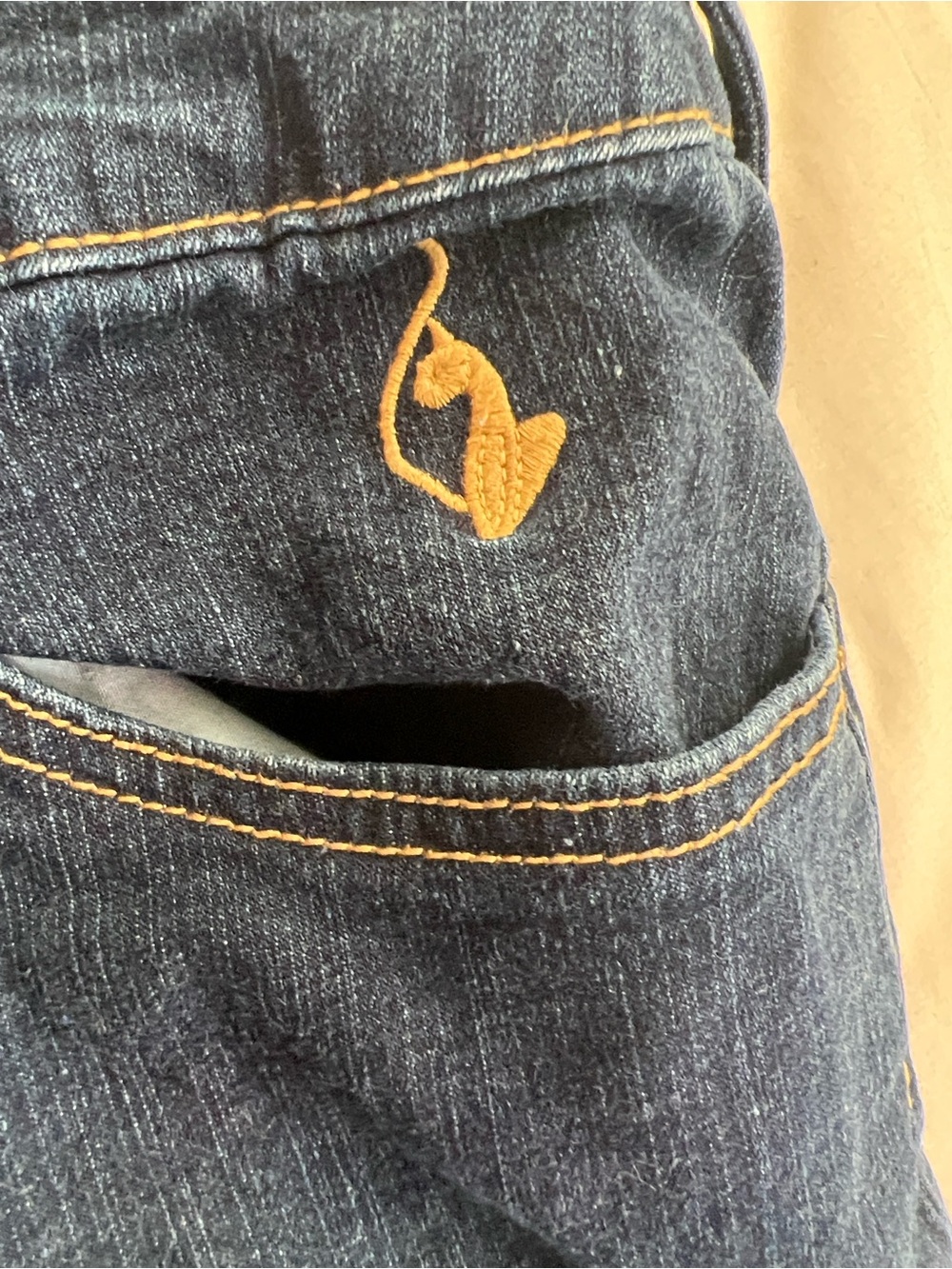 Baby Phat Dark Blue Jeans with Gold Stitching and Embroidered Cat